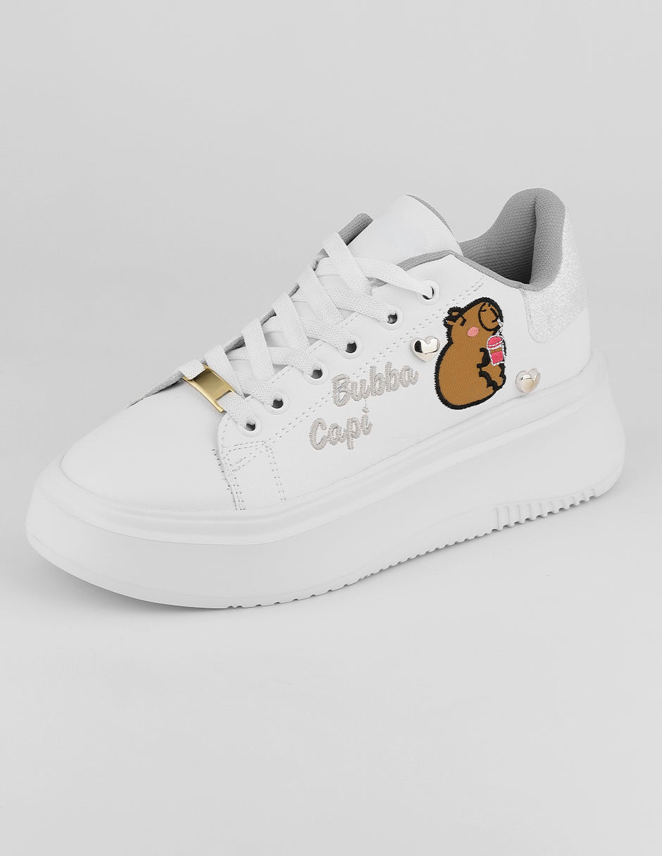 Tenis con cordones  Urban en Piel vegana – Blanco