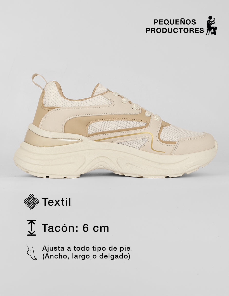 Tenis tipo deportivo  Chunk en Textil – Beige