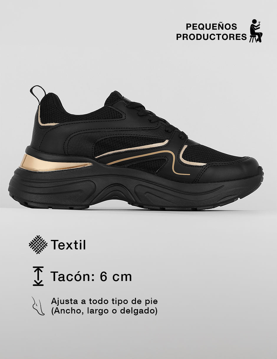 Tenis tipo deportivo  Chunk en Textil – Negro