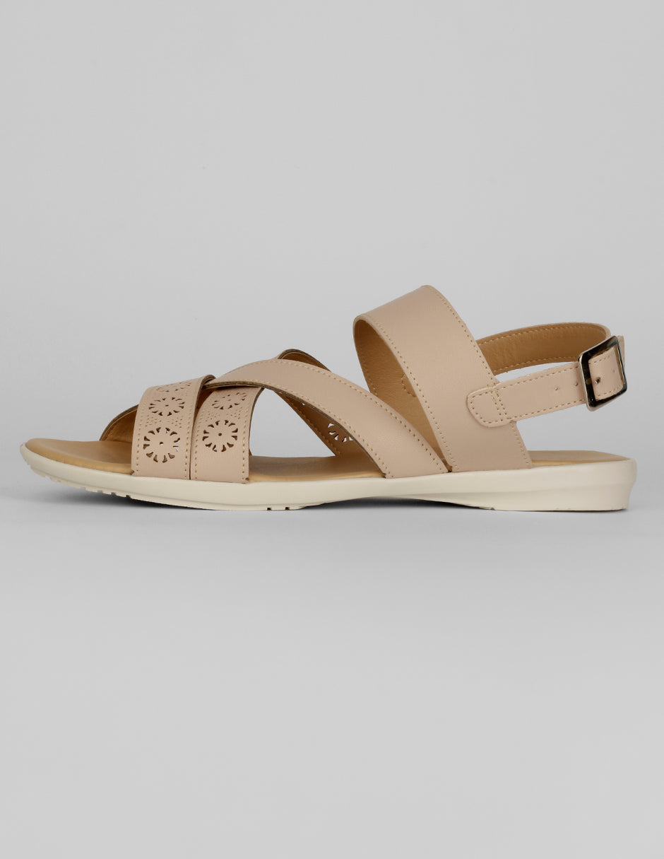 Sandalias de piso Exterior Piel vegana Color Beige Para Mujer De RBCOLLECTION