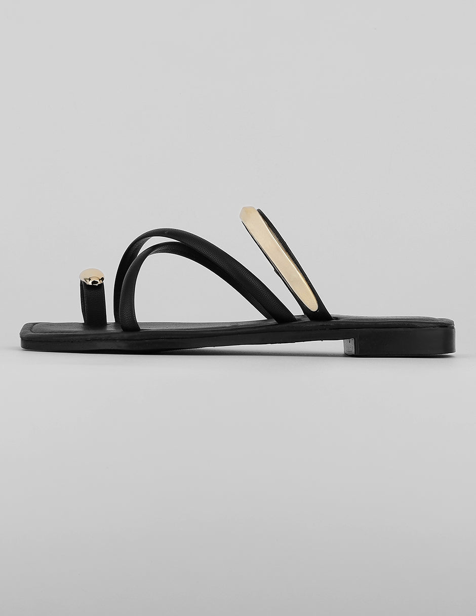 Sandalias de piso Exterior Piel vegana Color Negro Para Mujer De RBCOLLECTION