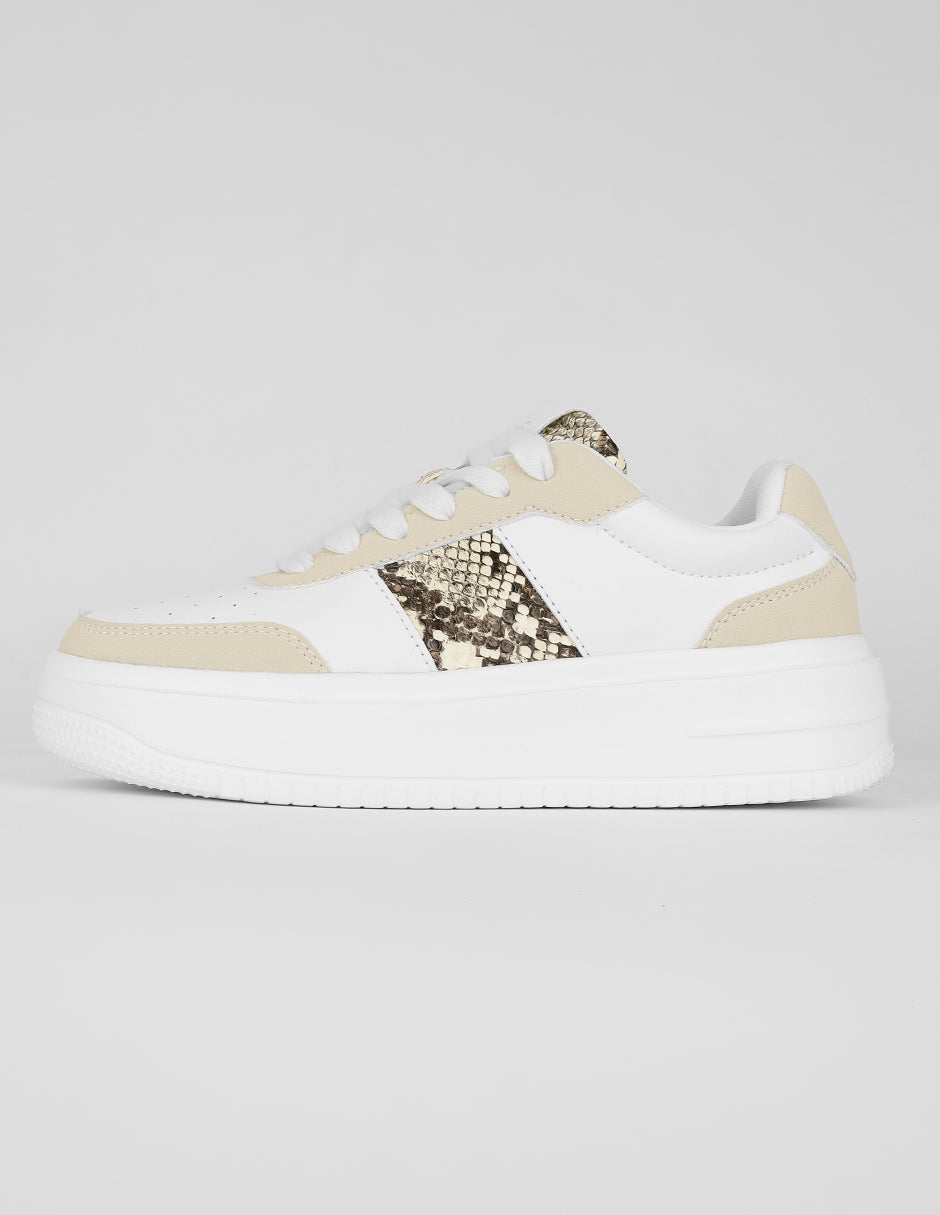 Tenis con cordones Exterior Piel vegana Color Blanco Para Mujer De RBCOLLECTION
