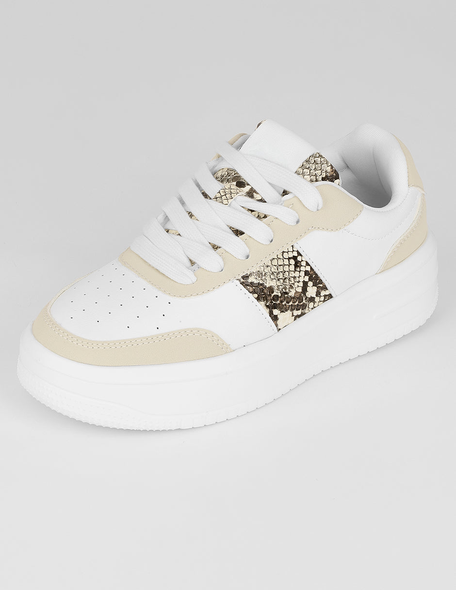 Tenis con cordones  Urban en Piel vegana – Blanco