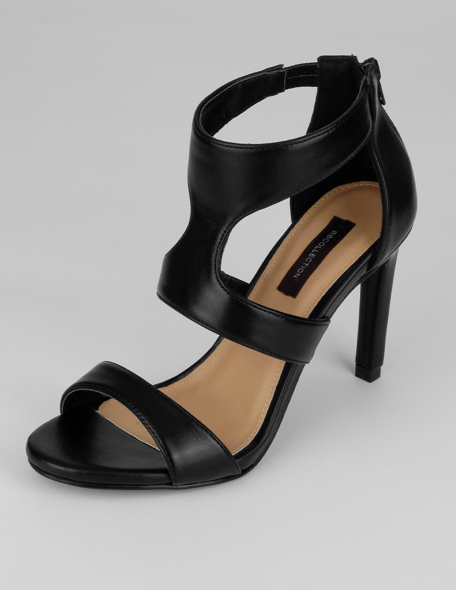 Sandalia con tacón Sylen en Piel vegana – Negro