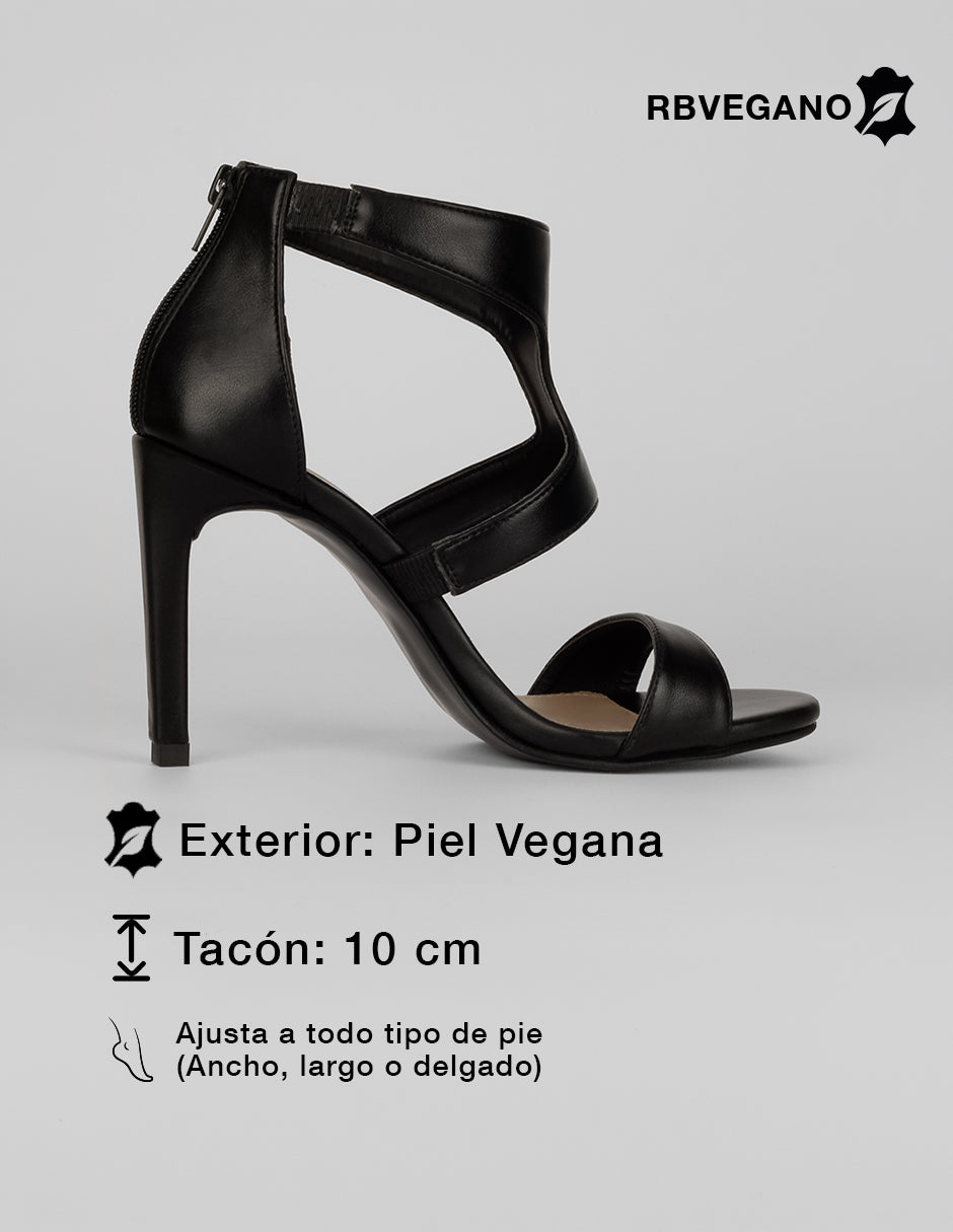 Sandalia con tacón Sylen en Piel vegana – Negro