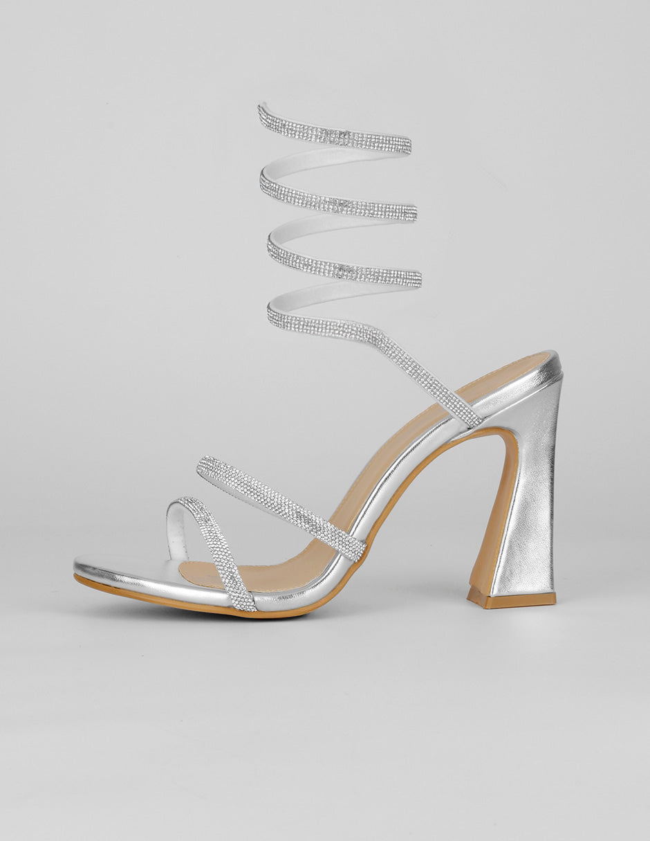 Sandalia con tacón Exterior Sintético Color Plata Para Mujer De RBCOLLECTION