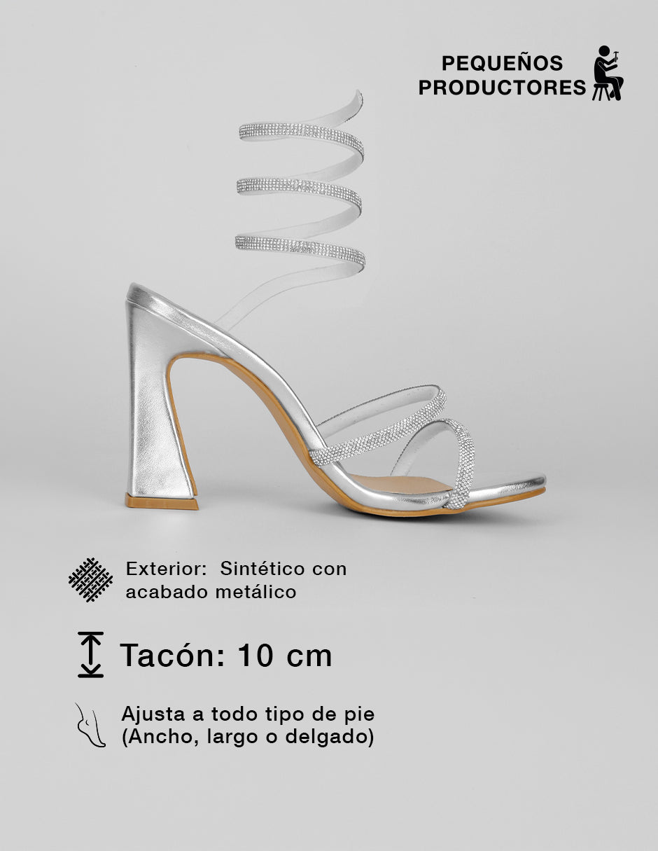 Sandalia con tacón Glowm en Sintético – Plata