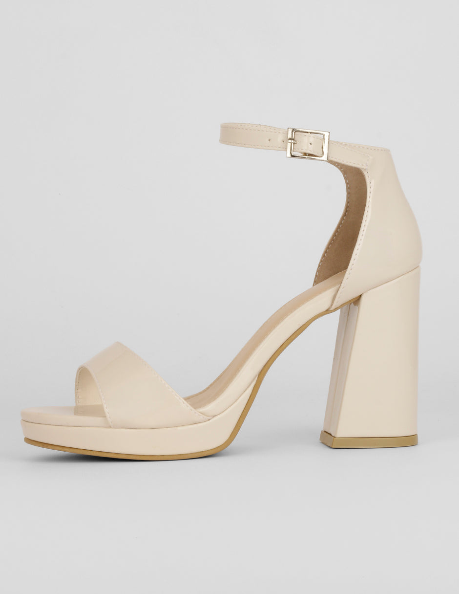 Sandalia con tacón Exterior Charol Color Latte Para Mujer De RBCOLLECTION