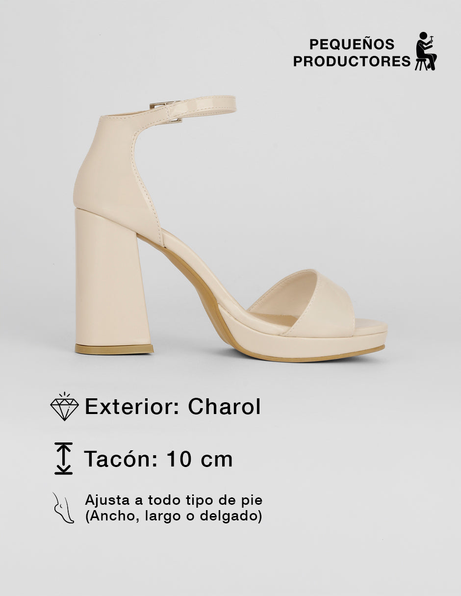 Sandalia con tacón Sylen en Charol – Latte