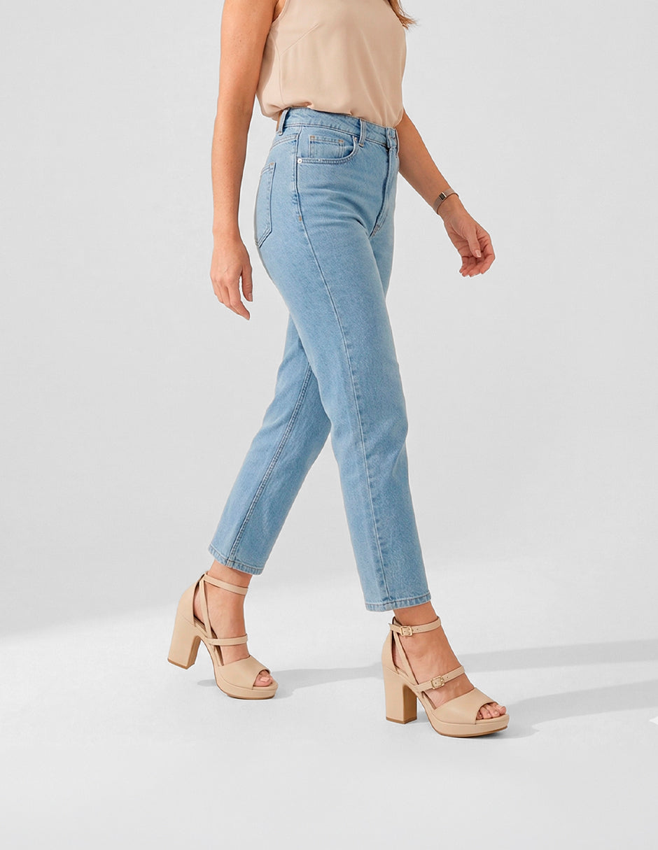 Sandalia con tacón Nevada en Piel vegana – Beige