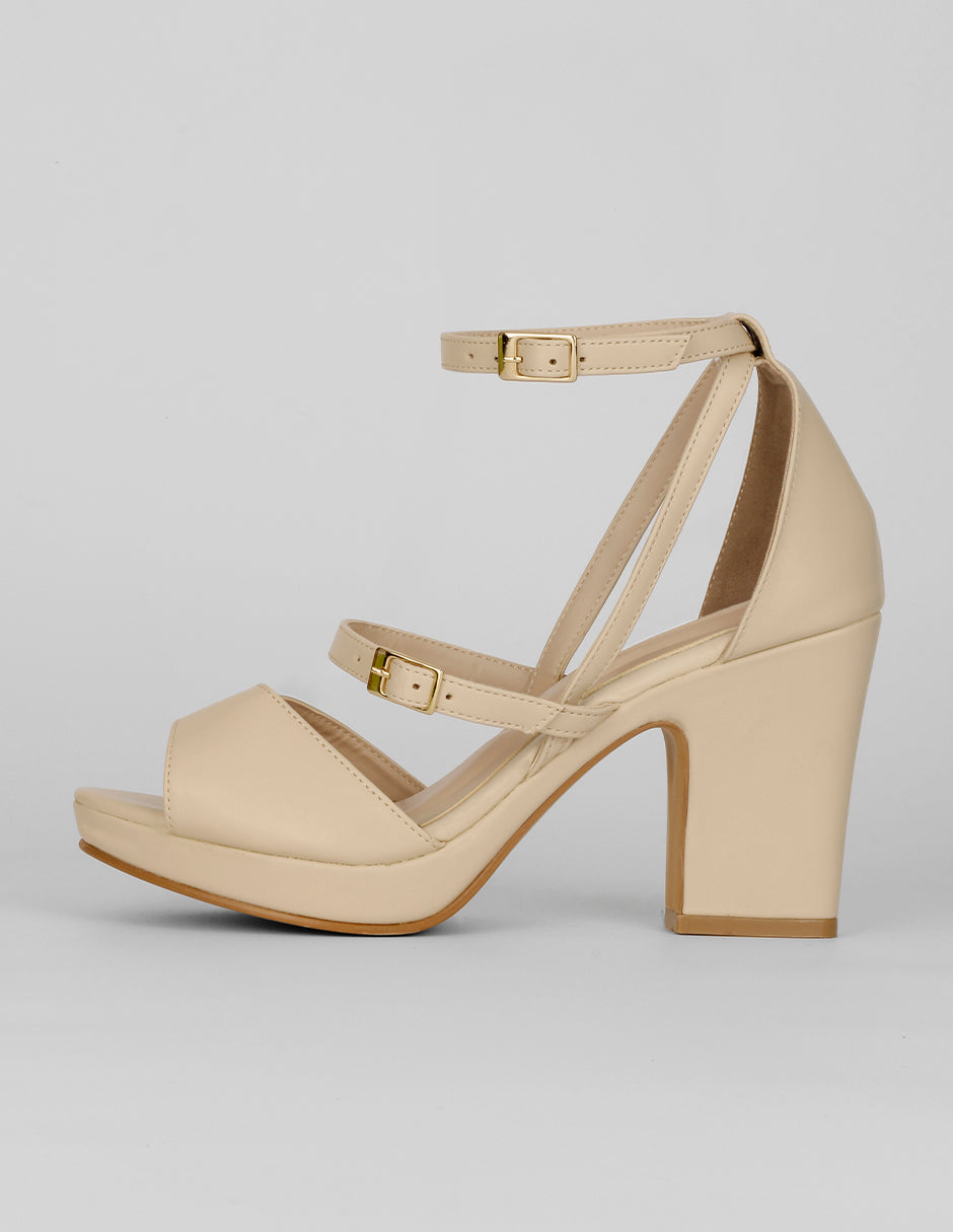 Sandalia con tacón Exterior Piel vegana Color Beige Para Mujer De RBCOLLECTION