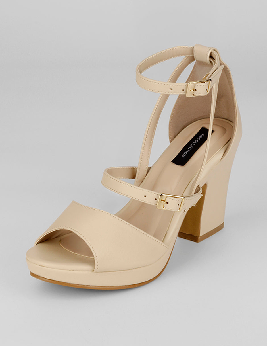 Sandalia con tacón Nevada en Piel vegana – Beige