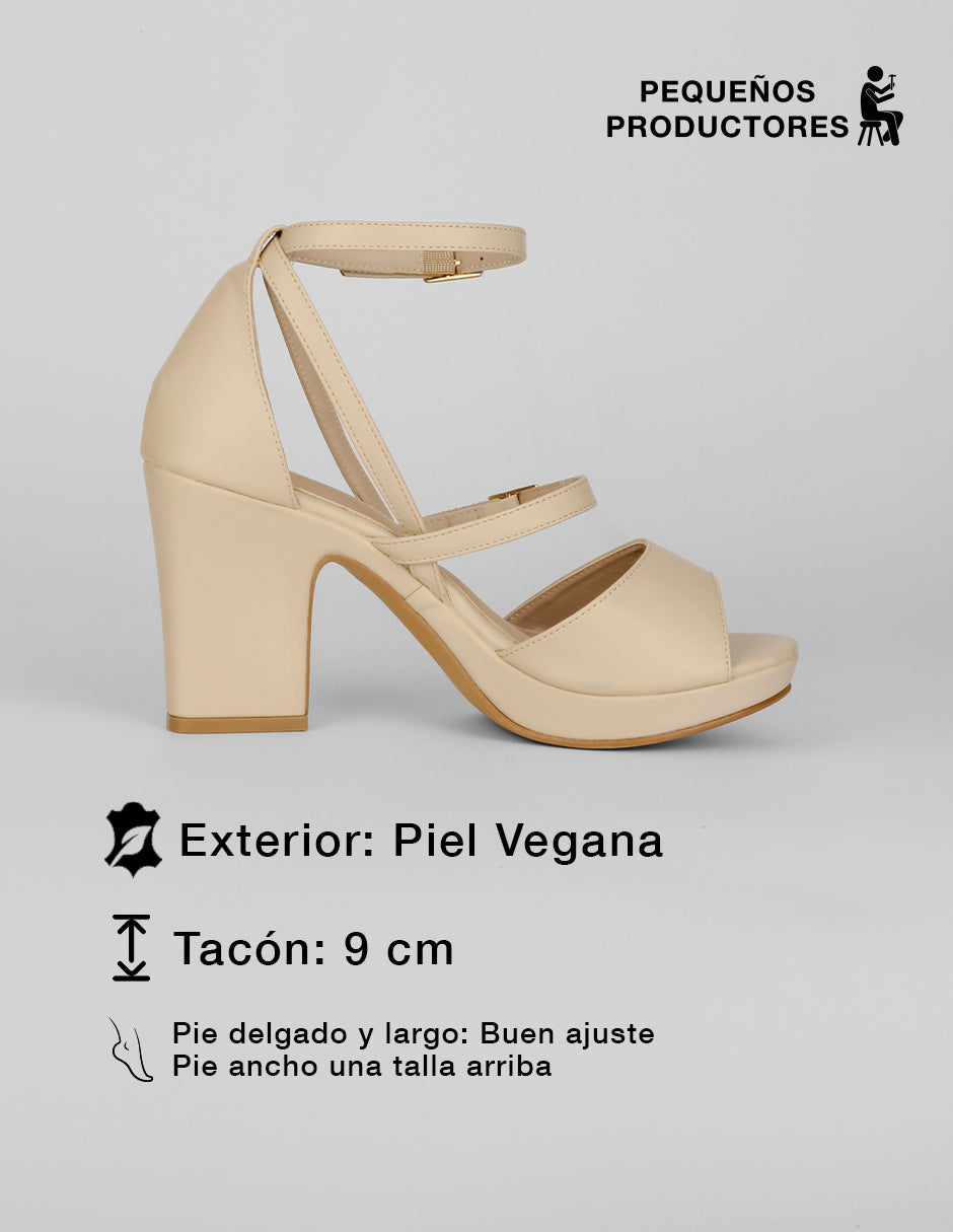 Sandalia con tacón Nevada en Piel vegana – Beige