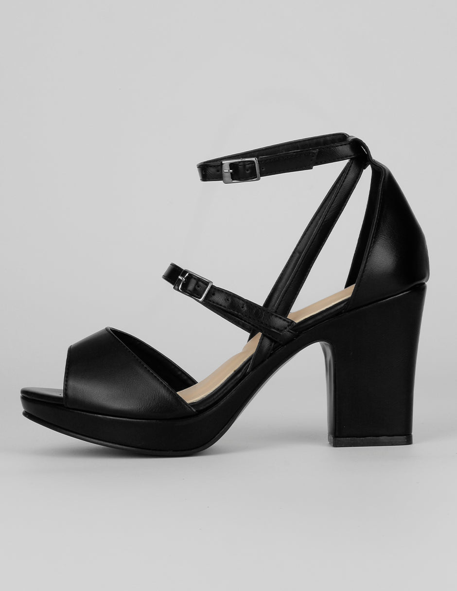 Sandalia con tacón Exterior Piel vegana Color Negro Para Mujer De RBCOLLECTION