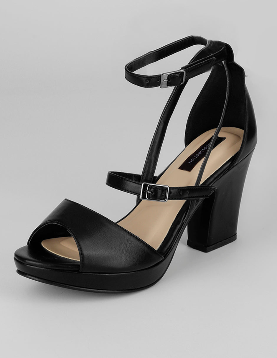Sandalia con tacón Nevada en Piel vegana – Negro