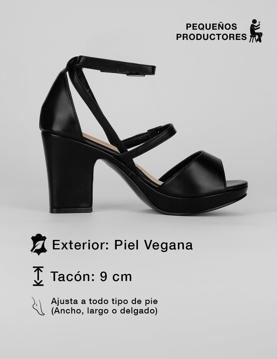 Sandalia con tacón Nevada en Piel vegana – Negro