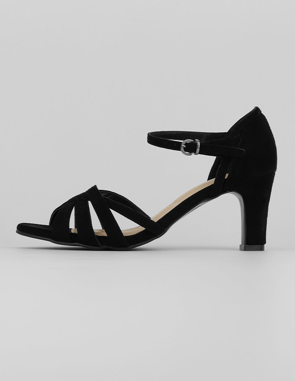 Sandalia con tacón Exterior Gamuza Color Negro Para Mujer De RBCOLLECTION