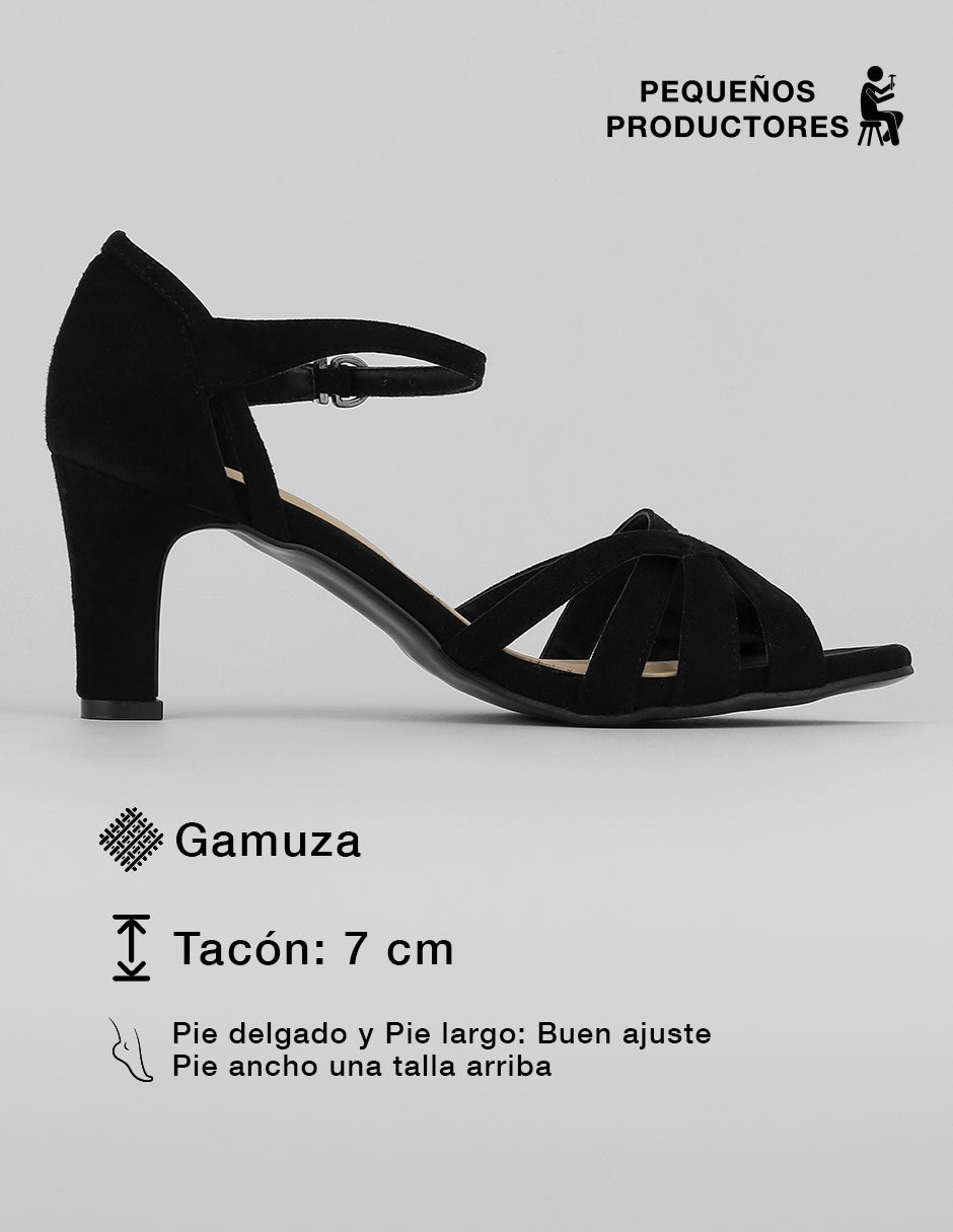 Sandalia con tacón Ave en Gamuza – Negro