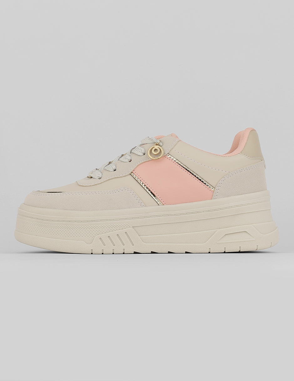 Tenis con cordones Exterior Piel vegana Color Beige Para Mujer De RBCOLLECTION