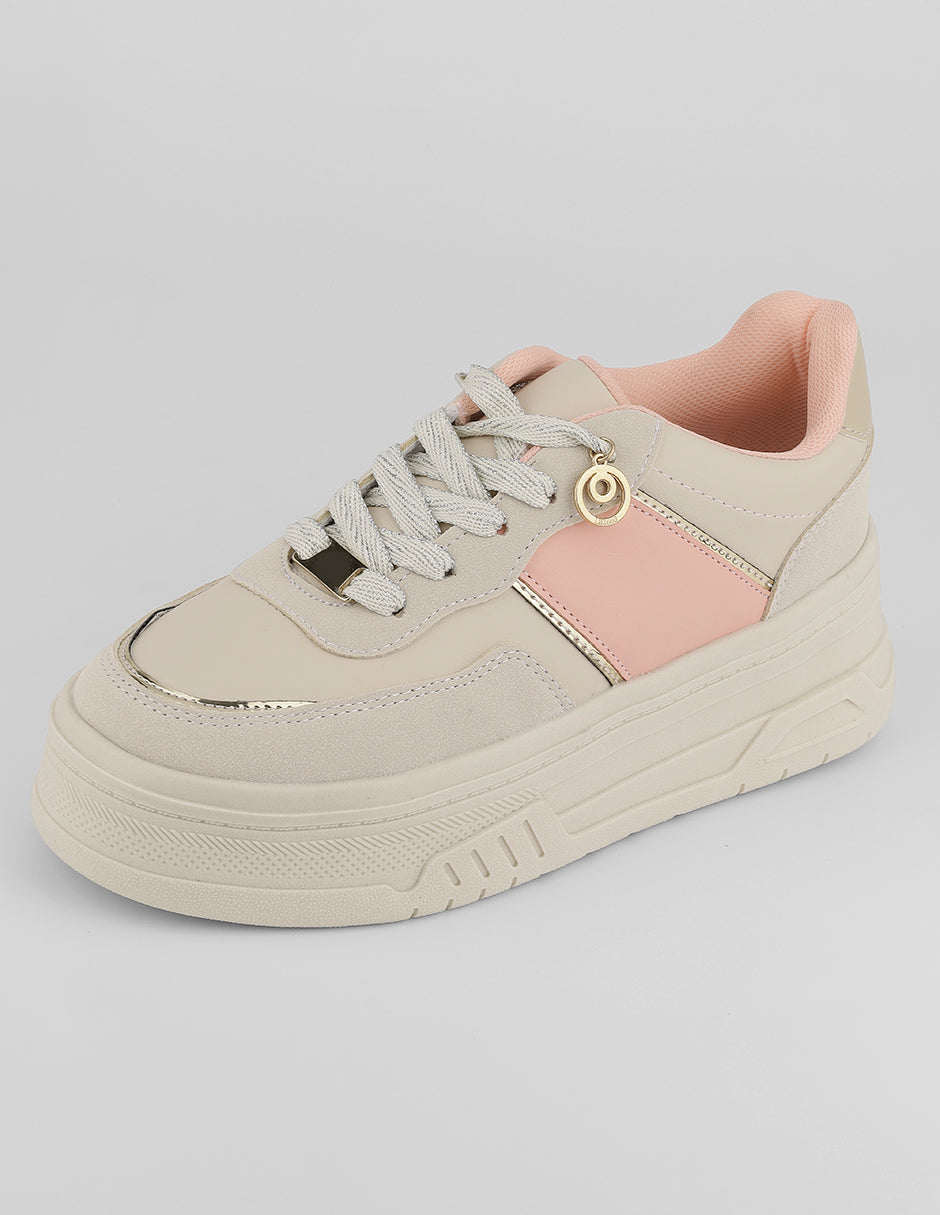 Tenis con cordones  Urban en Piel vegana – Beige