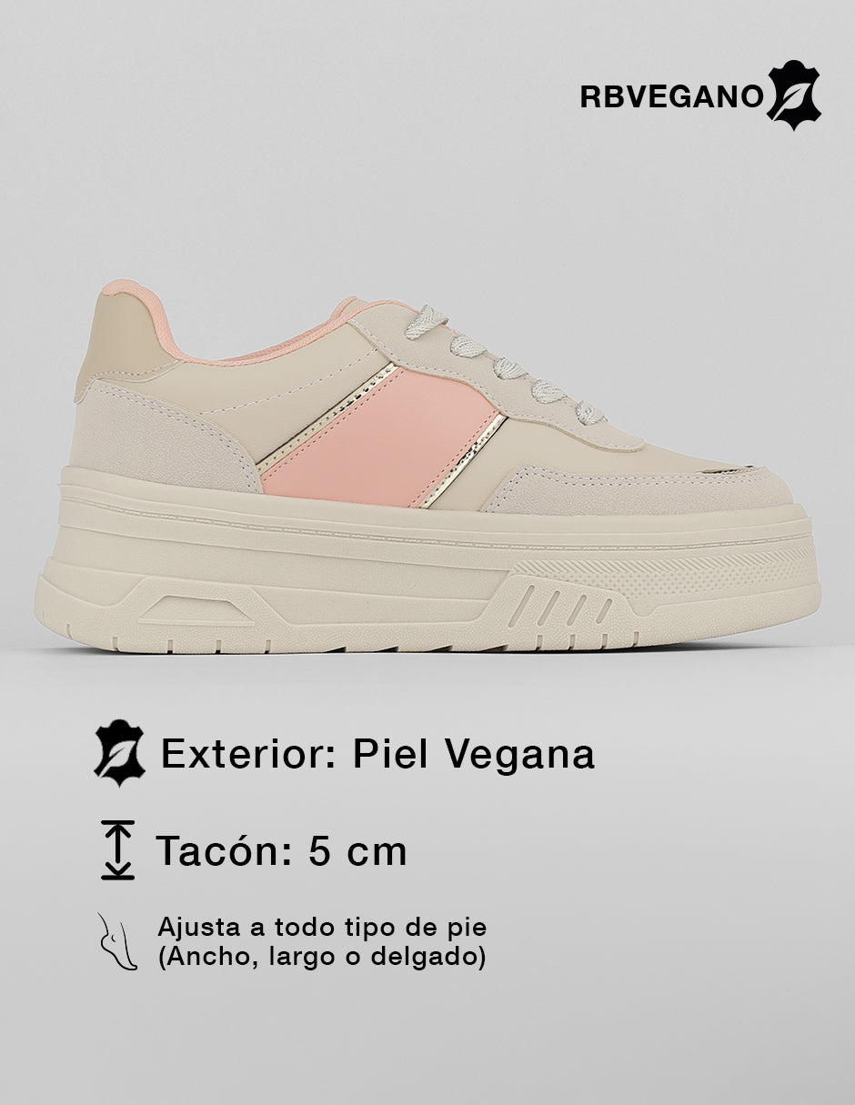 Tenis con cordones  Urban en Piel vegana – Beige
