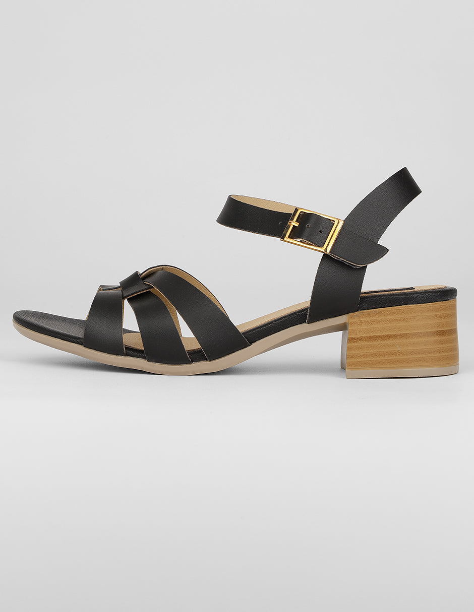 Sandalia con tacón Exterior Piel vegana Color Negro Para Mujer De RBCOLLECTION