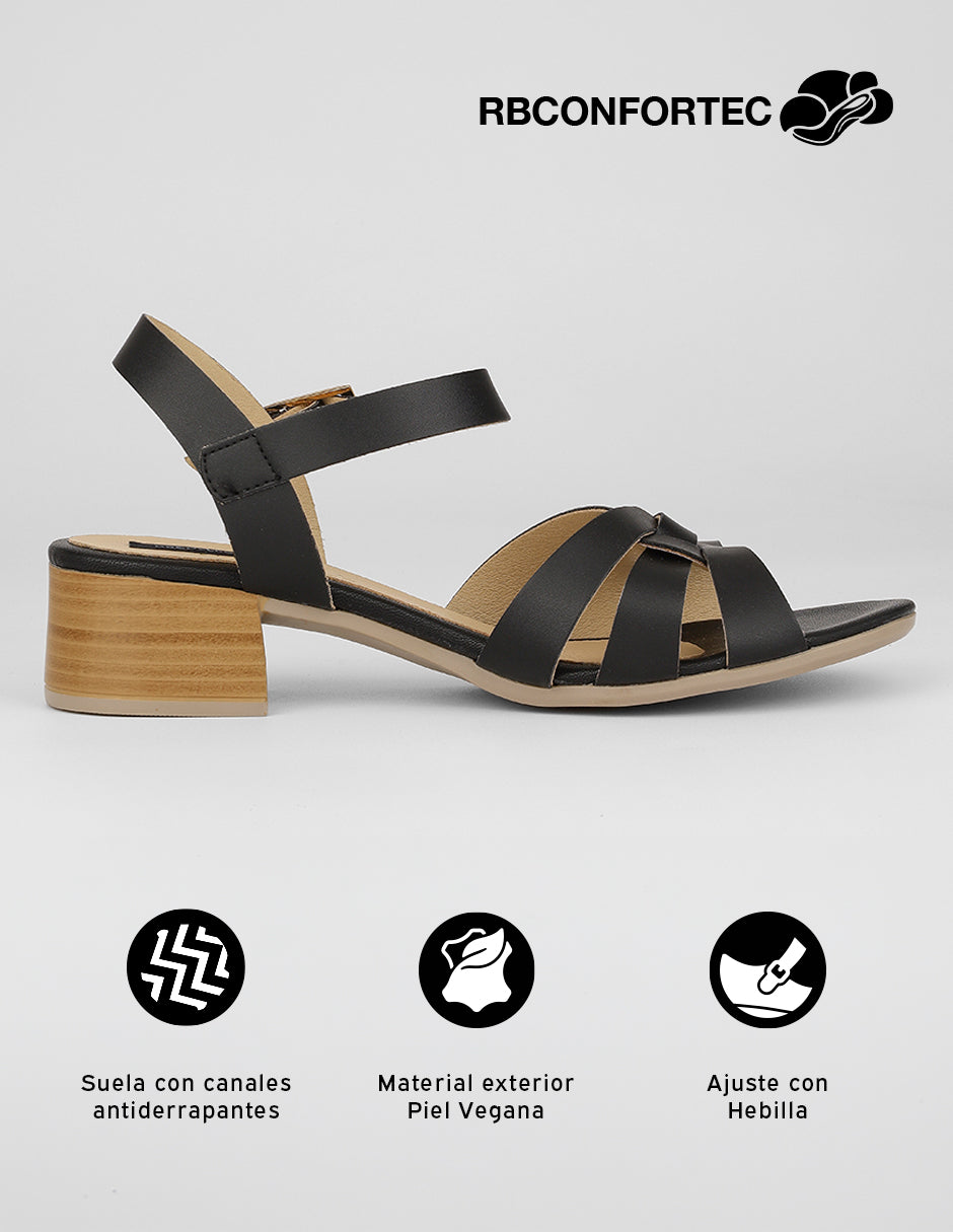 Sandalia con tacón Stela en Piel vegana – Negro