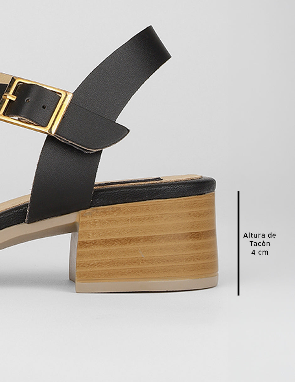 Sandalia con tacón Stela en Piel vegana – Negro