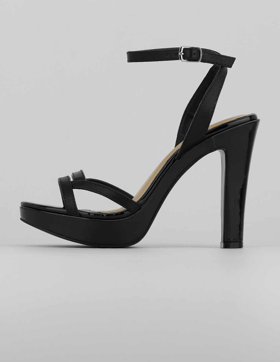 Sandalia con tacón Exterior Piel vegana Color Negro Para Mujer De RBCOLLECTION