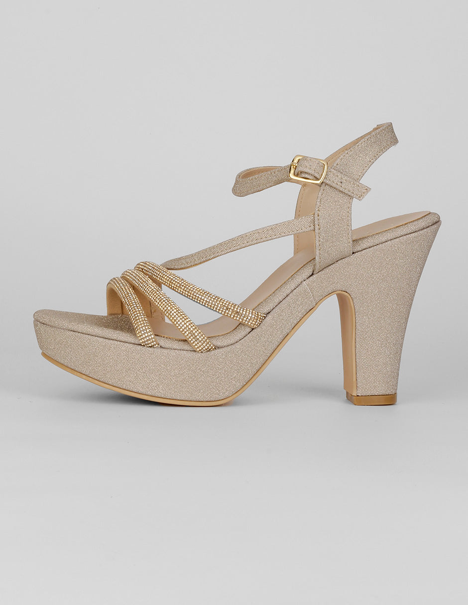 Sandalia con tacón Exterior Sintético Color Dorado Para Mujer De RBCOLLECTION