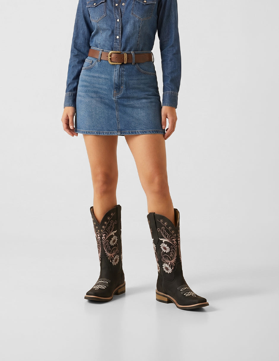 Botas altas West en Piel – Negro