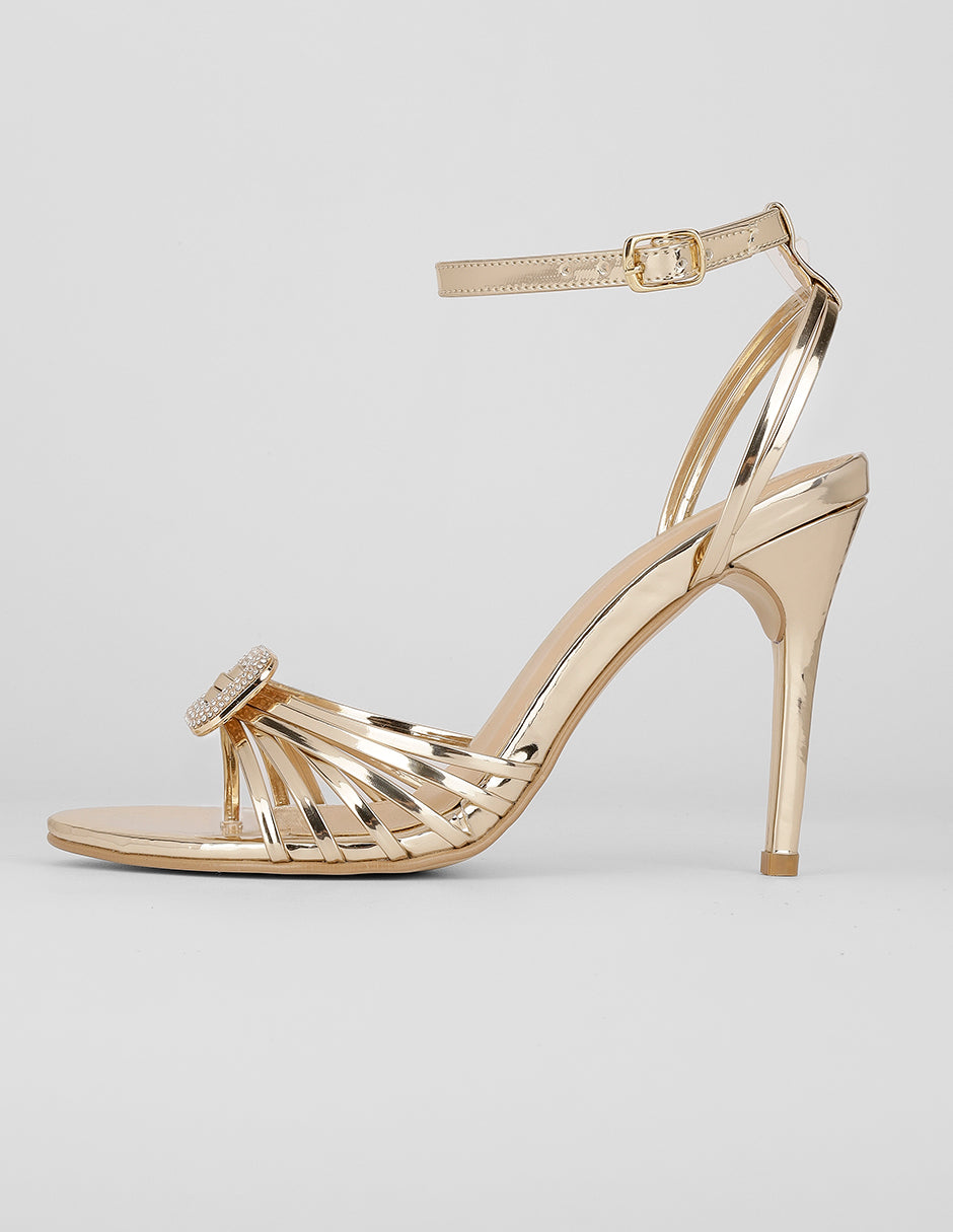 Sandalia con tacón Exterior Sintético Color Dorado Para Mujer De RBCOLLECTION