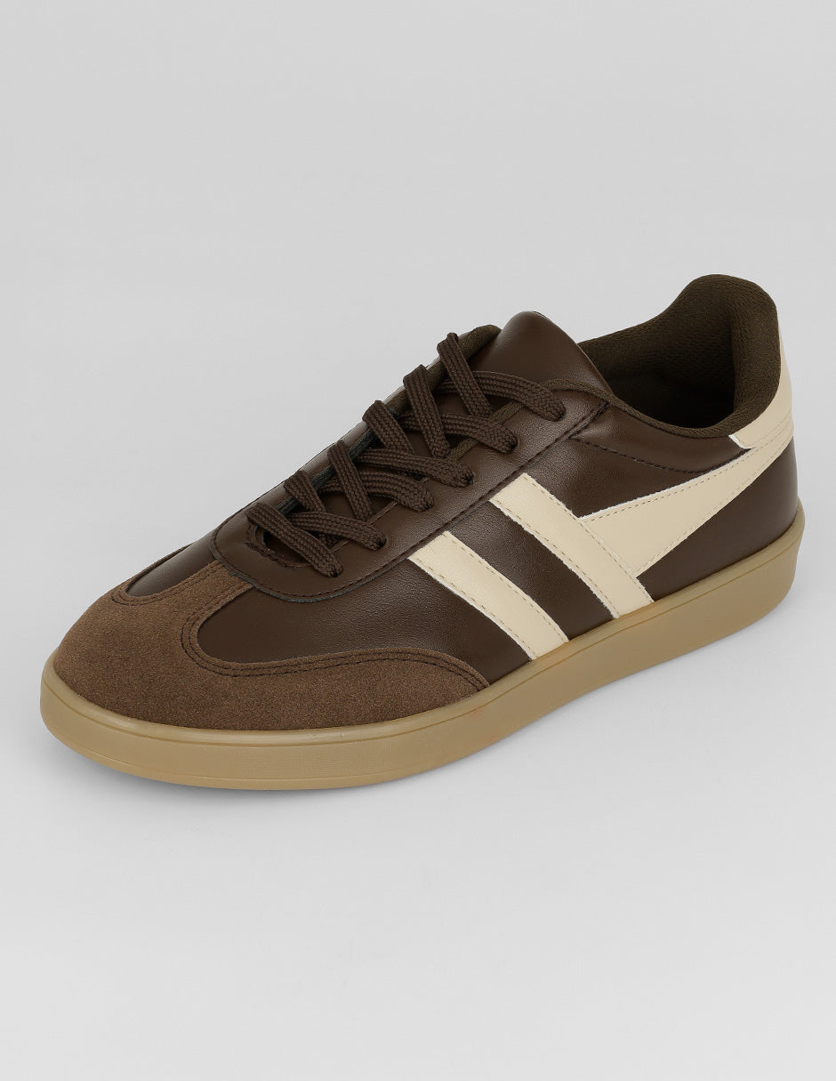 Tenis con cordones Sam en Piel vegana – Café
