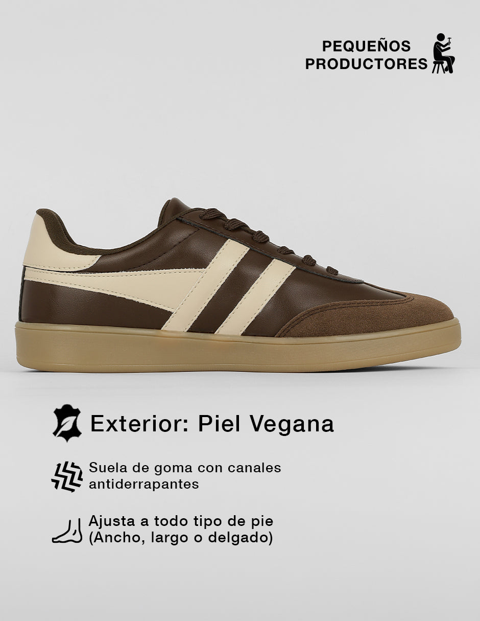 Tenis con cordones Sam en Piel vegana – Café