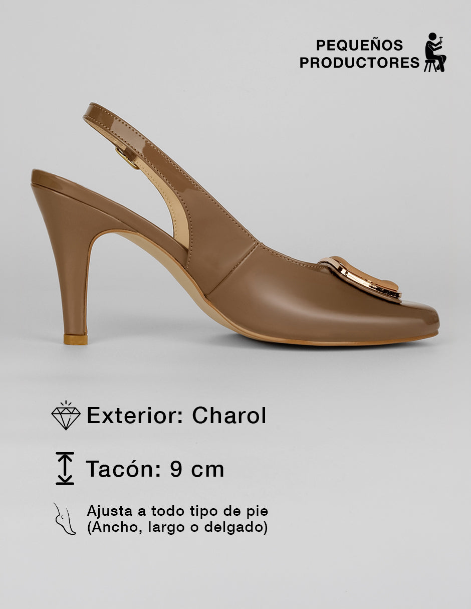 Zapatillas Slingback en Charol – Café