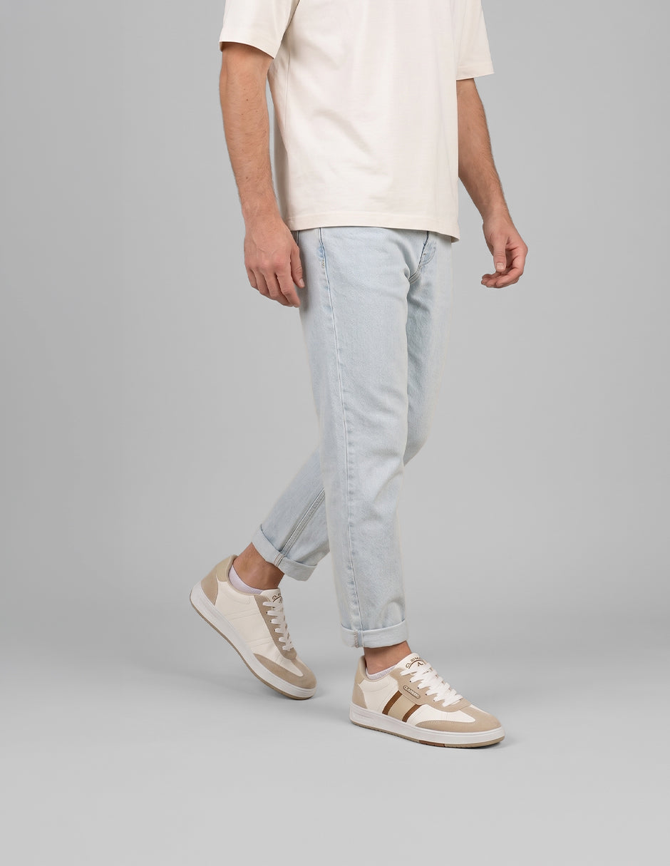 Tenis con cordones Sam en Piel vegana – Beige