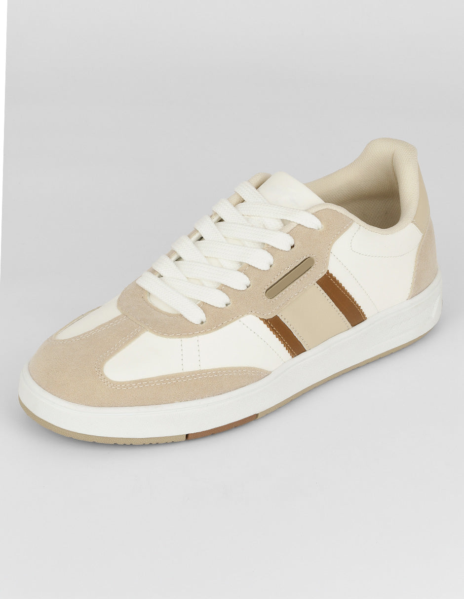 Tenis con cordones Sam en Piel vegana – Beige