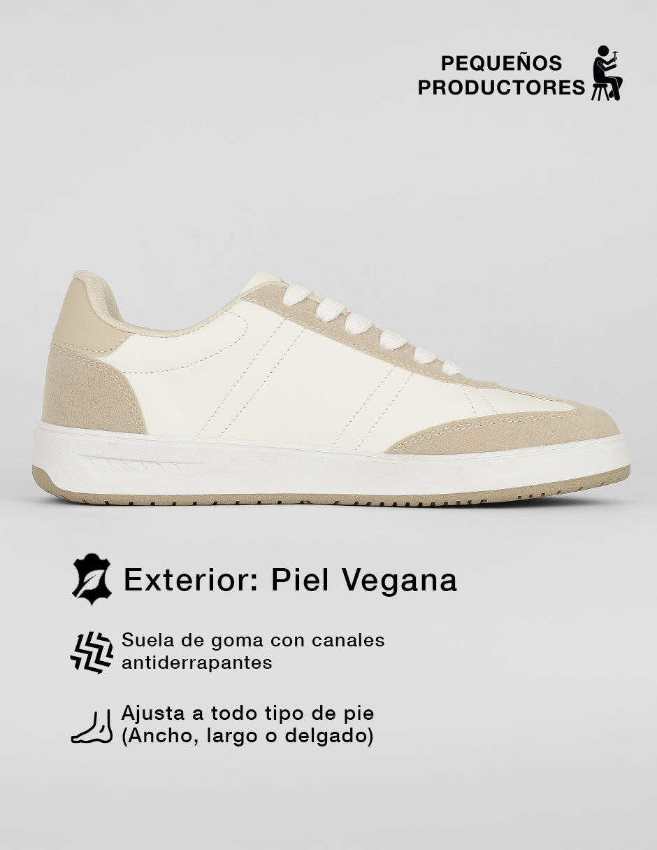 Tenis con cordones Sam en Piel vegana – Beige