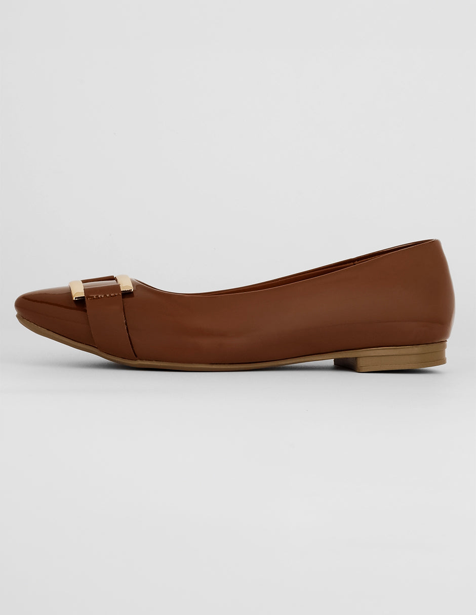 Flats puntales Exterior Charol Color Café Para Mujer De RBCOLLECTION