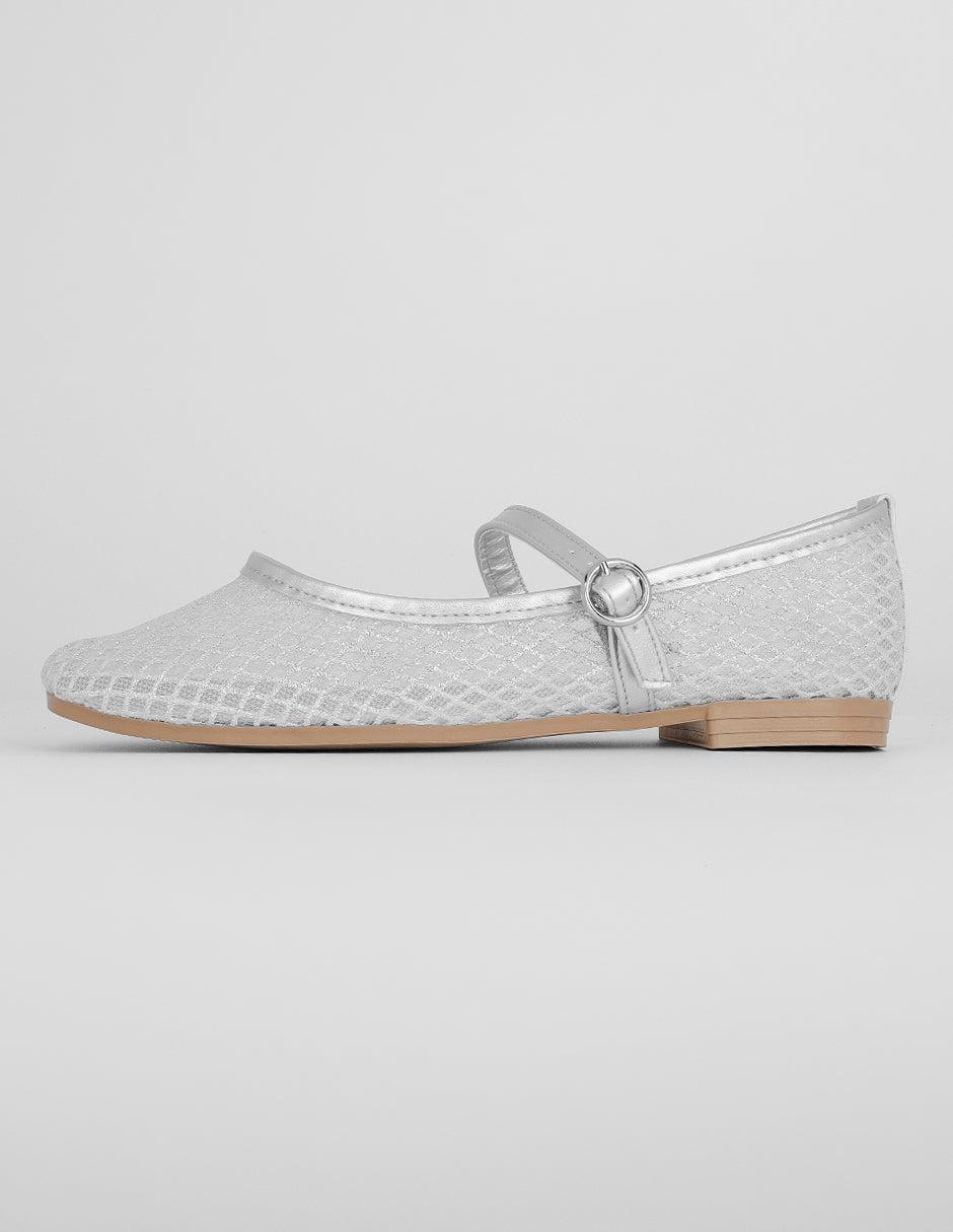 Mary jane Exterior Textil Color Plata Para Mujer De RBCOLLECTION