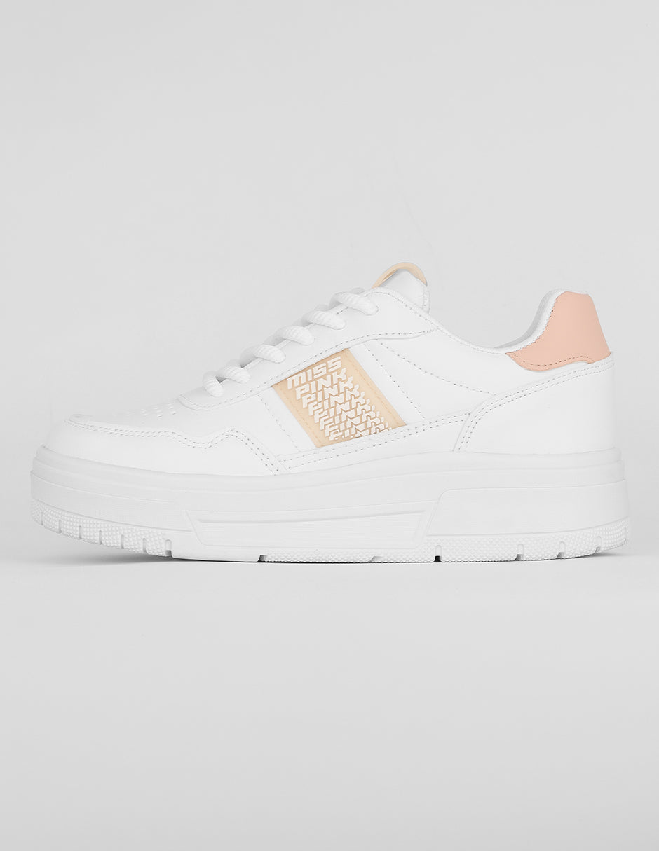 Tenis con cordones Exterior Piel vegana Color Blanco Para Mujer De RBCOLLECTION