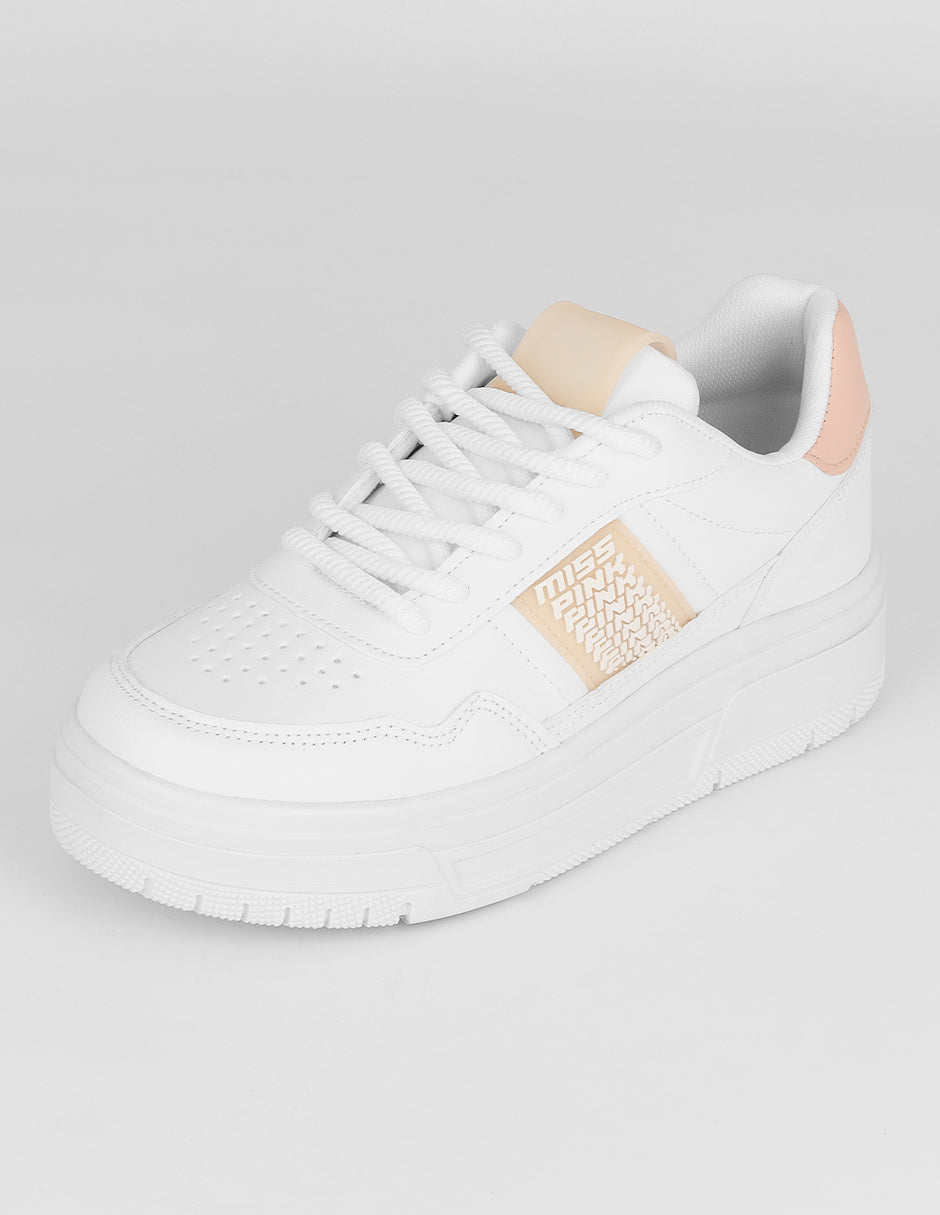 Tenis con cordones  Urban en Piel vegana – Blanco