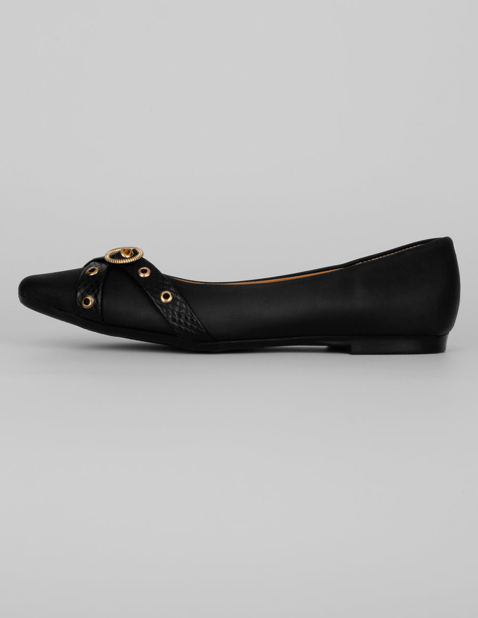 Flats puntales Exterior Piel vegana Color Negro Para Mujer De RBCOLLECTION