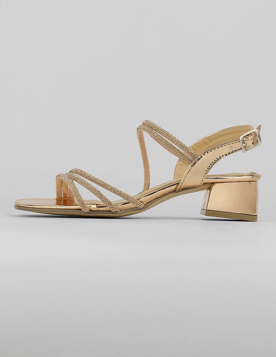 Sandalia con tacón Exterior Sintético Color Dorado Para Mujer De RBCOLLECTION