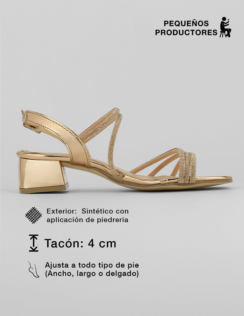 Sandalia con tacón Glow en Sintético – Dorado