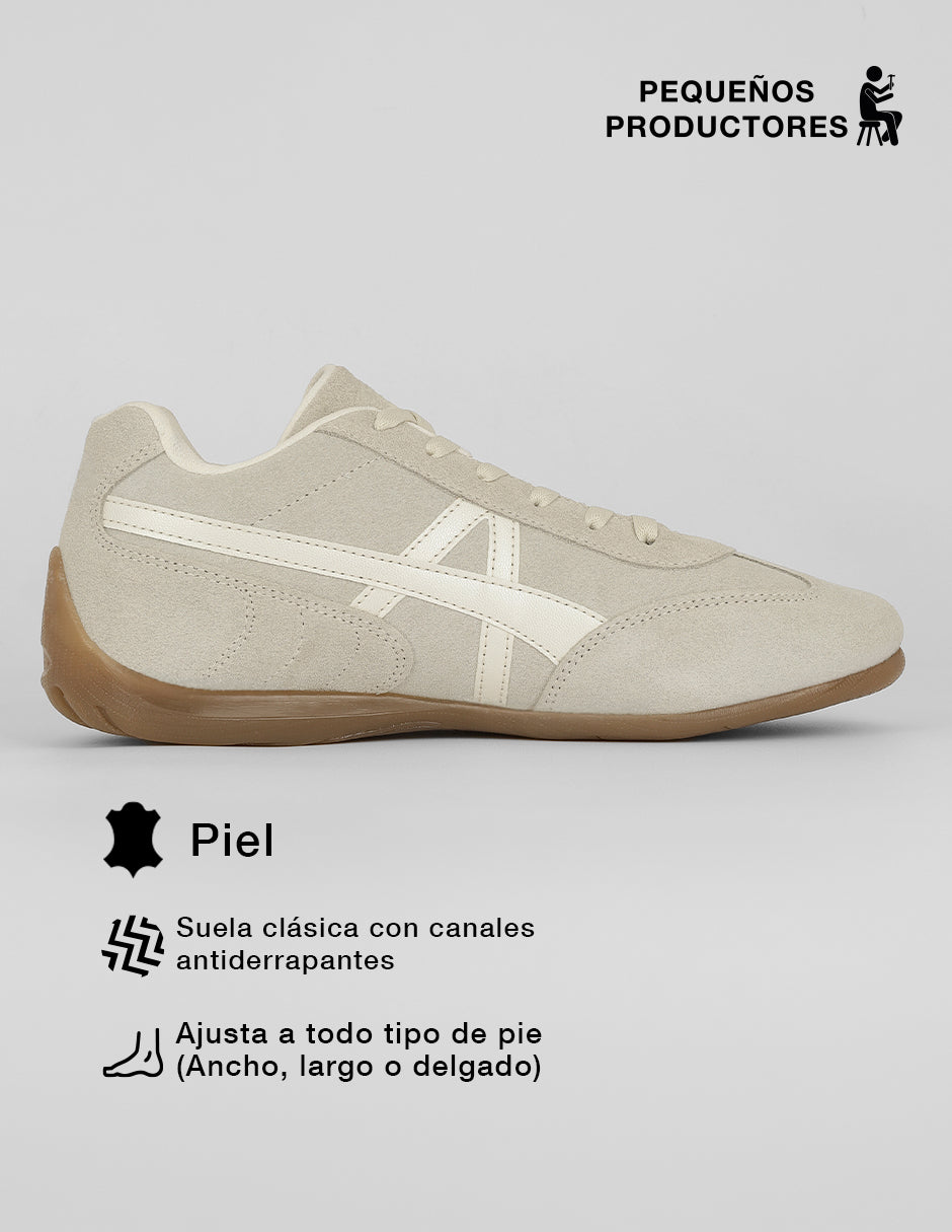 Tenis con cordones  Hand made en Piel – Beige