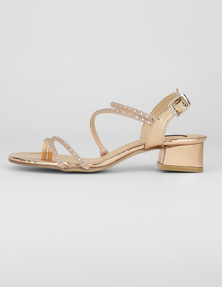 Sandalia con tacón Exterior Charol Color Dorado Para Mujer De RBCOLLECTION