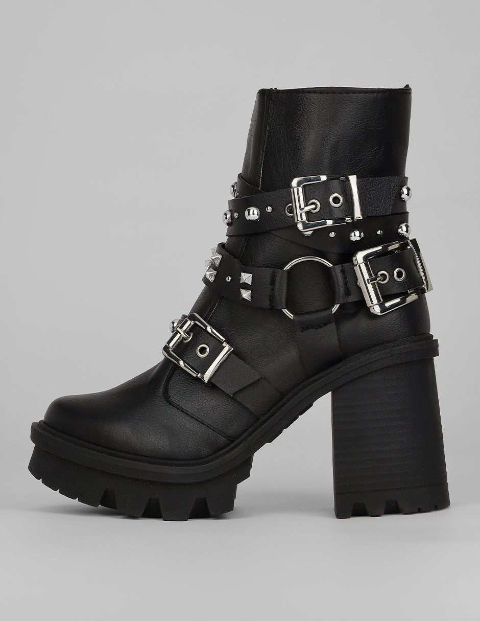 Botín con tacón Exterior Piel vegana Color Negro Para Mujer De RBCOLLECTION