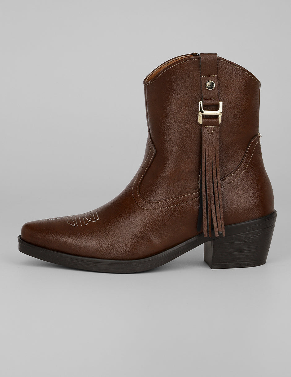 Botín con tacón Exterior Piel vegana Color Café Para Mujer De RBCOLLECTION
