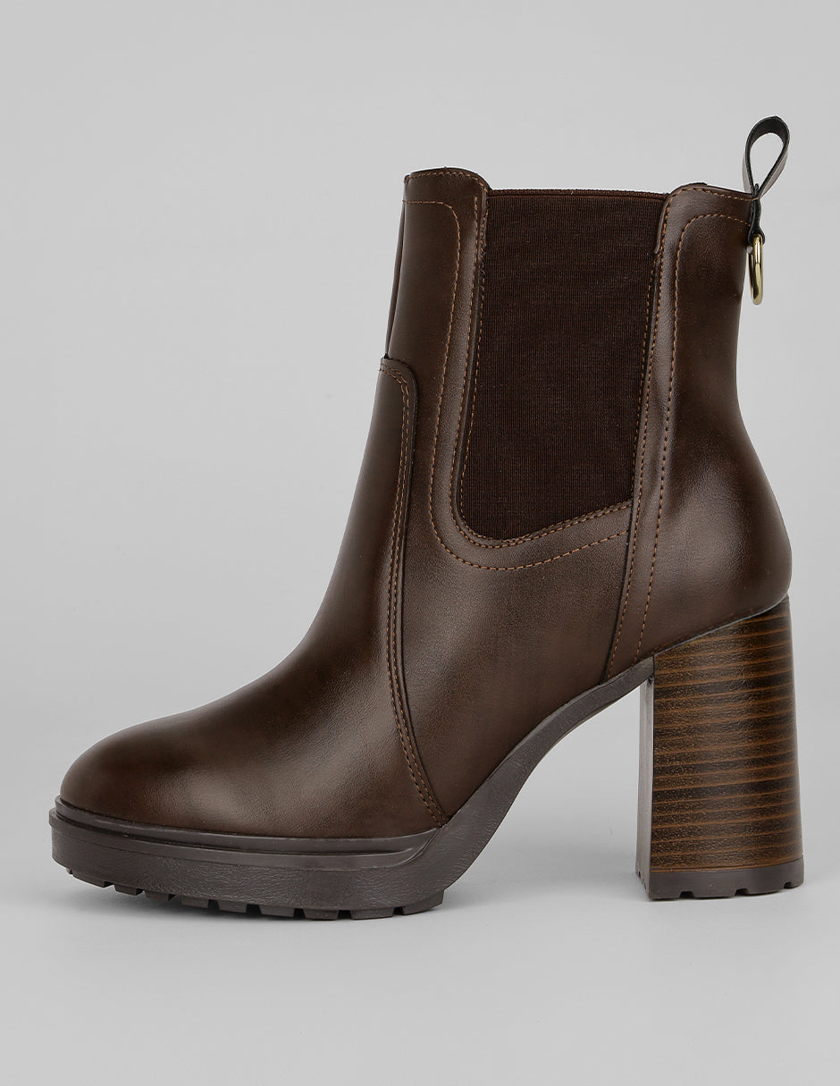 Botín con tacón Exterior Piel vegana Color Café Para Mujer De RBCOLLECTION